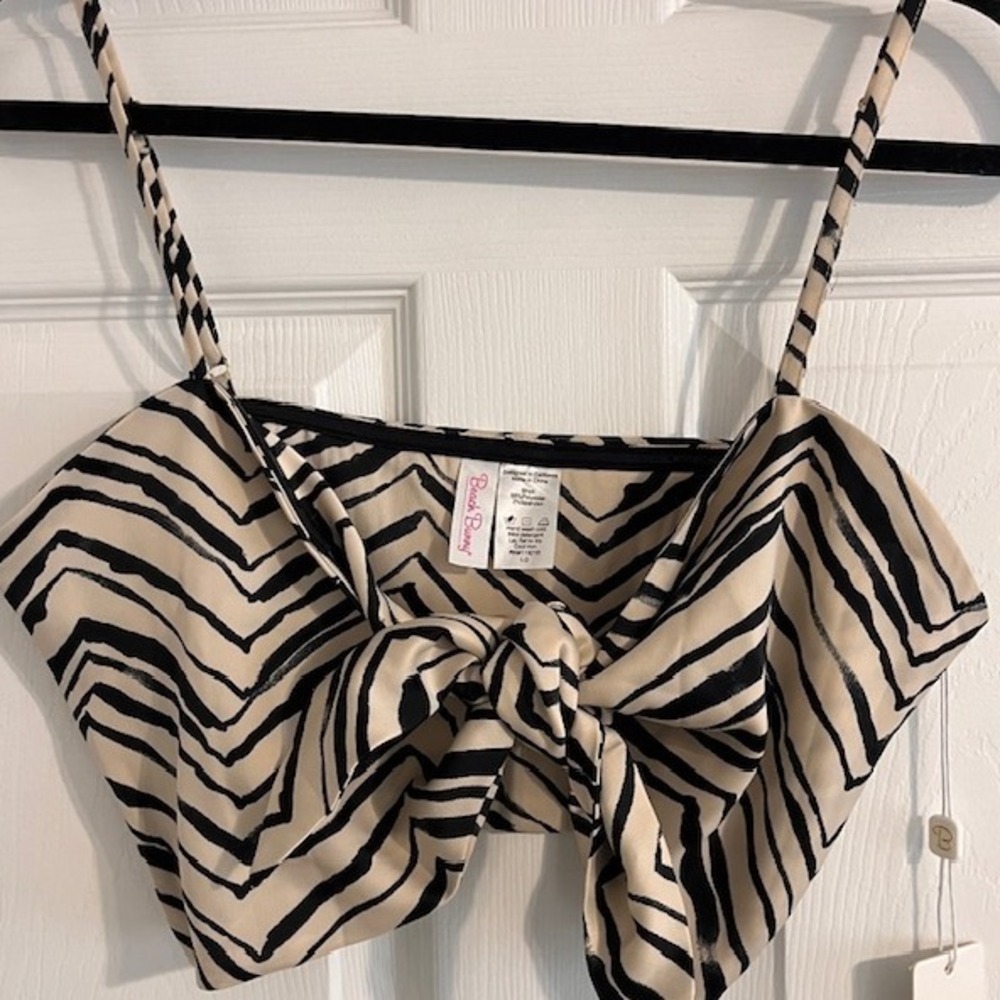 Beach Bunny Zebra Print Tie-Front‎ Crop Top Adjustable Straps Size Large